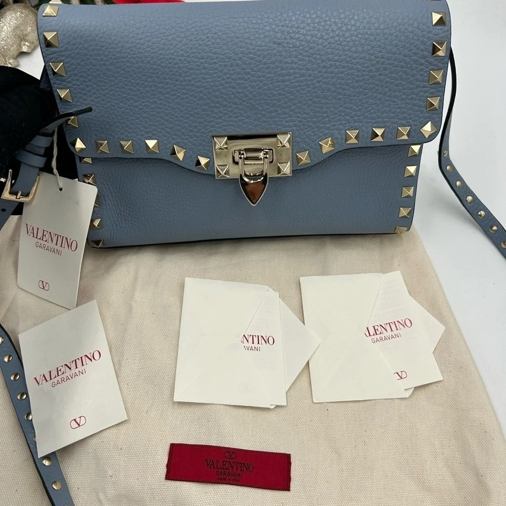 Valentino Garavani Women's Blue Studded calf skin Crossbody bag made Italy